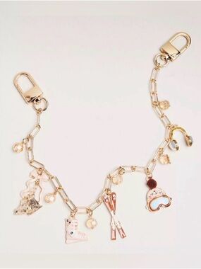 Gold-Tone Winter Ski Charm Bag Chain - Pink & Gold Accents Anthropologie
